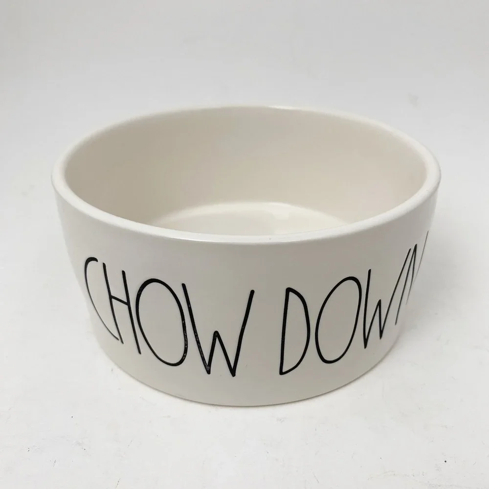 Rae Dunn Chow Down Artisan Collection Ceramic Pet Food Water Bowl Ivory White